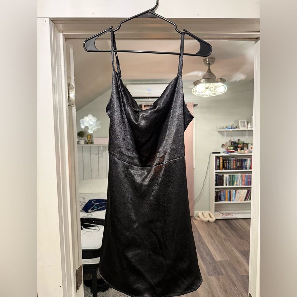 Wild Fable Shimmering Black Satin Going Out Dress
